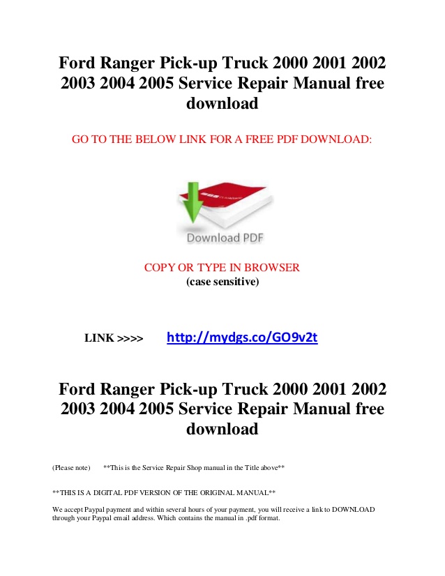 2001 Ford Ranger Repair Manual Download